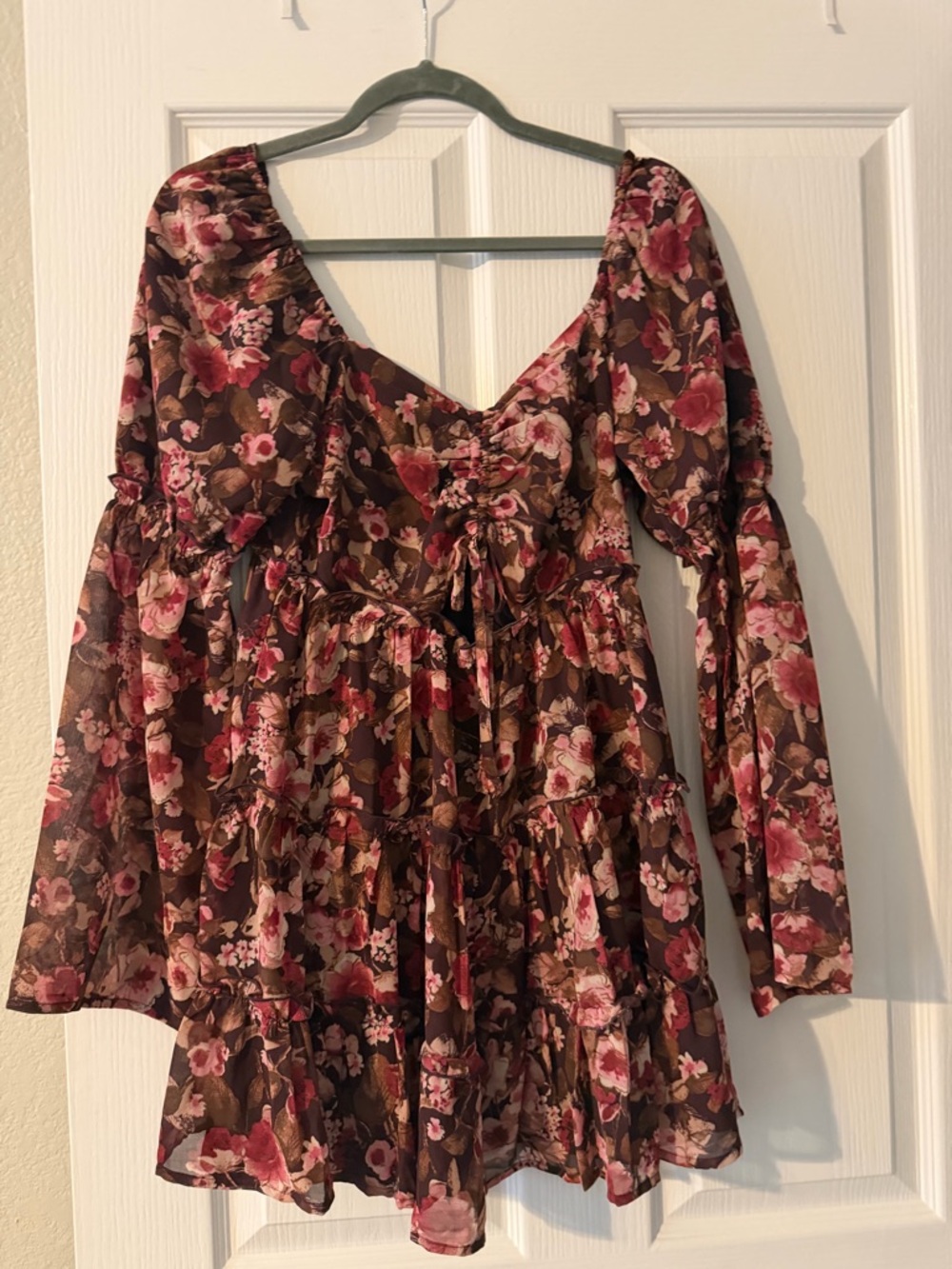 Le Lis Floral Burgundy and Pink Tiered Dress from limelush